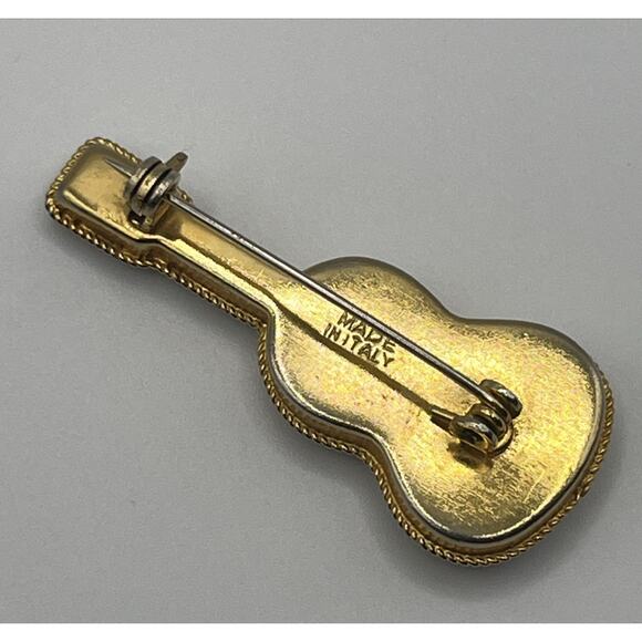 Vintage Italian Micro Mosaic Guitar Brooch Pin Tesserae Tile Italy in Gold Tone - Picture 4 of 8